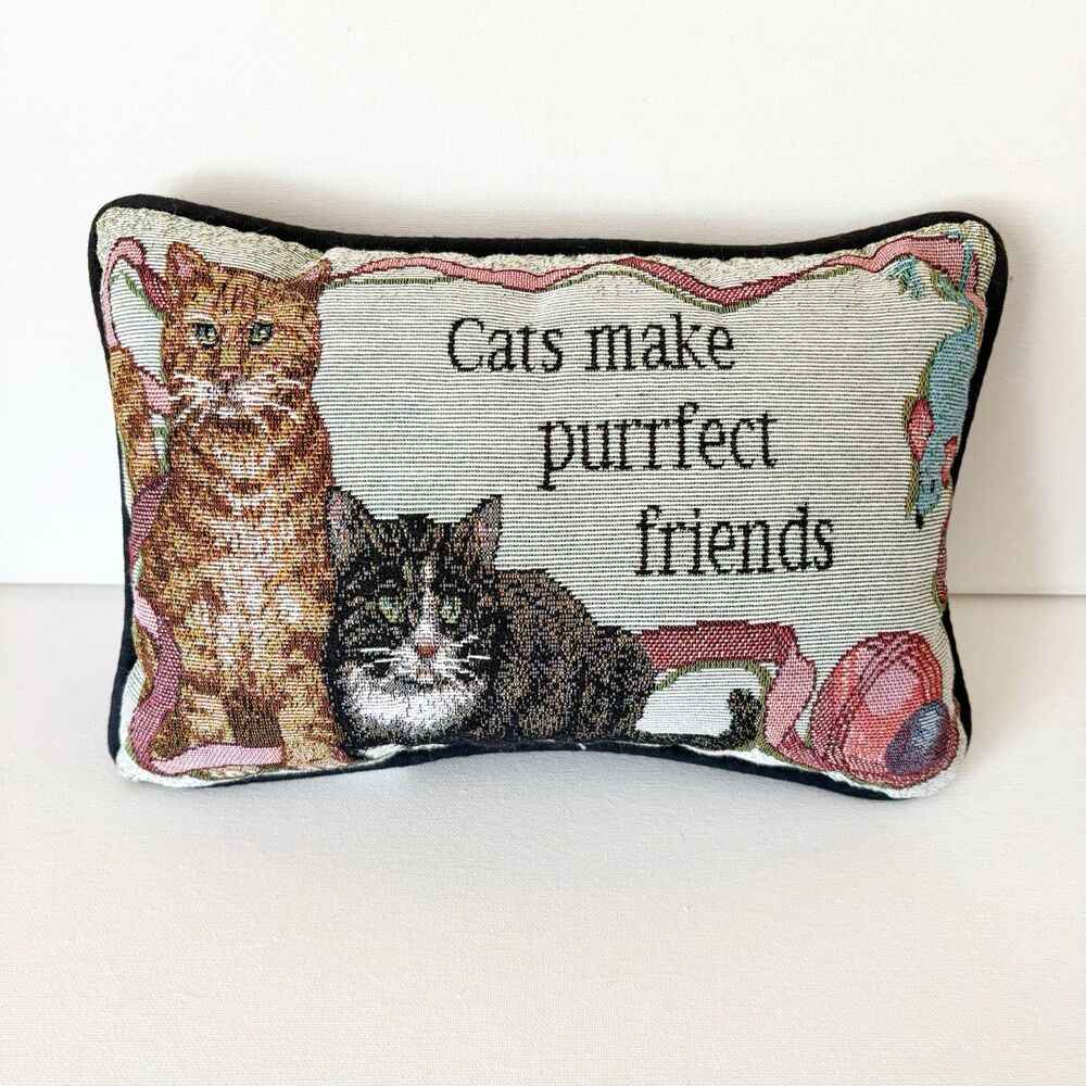 Cat Throw Pillow Tapestry Tuxedo Orange Cats Make Purrfect Friends 13X9 Vintage